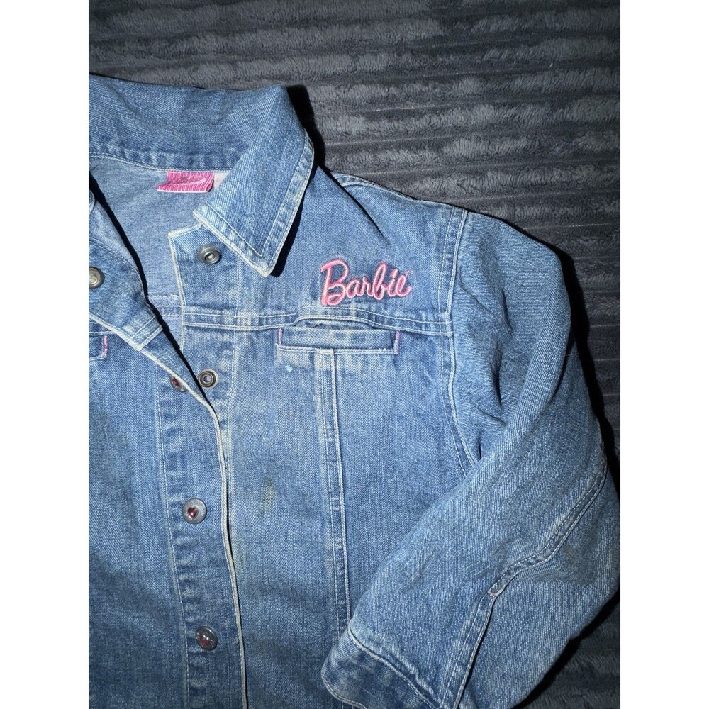 VINTAGE RARE BARBIE 90s Kids Girls Sz 6 denim embroidered Bling Jacket - Picture 3 of 10